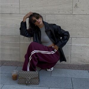 Jane + willow Burgundy Track Pants with White Side Stripes